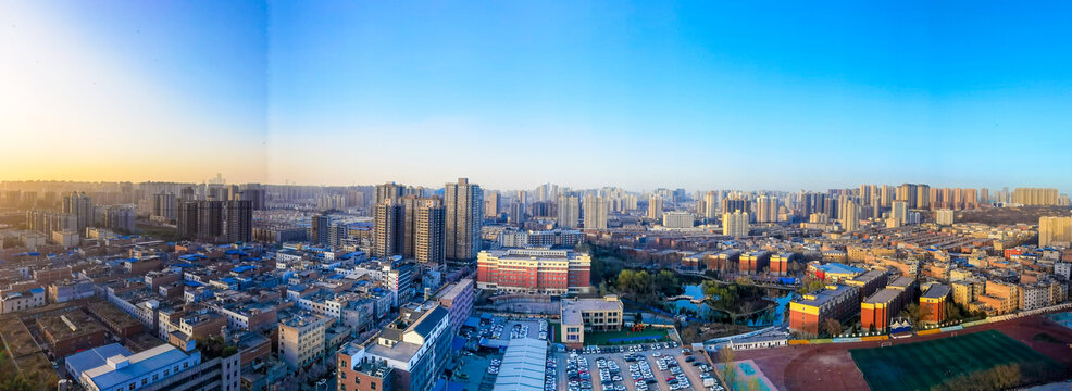 西安城市居民住宅区建筑群全景