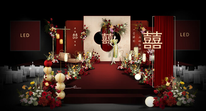 紅色新中式庭院婚禮