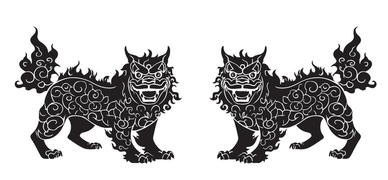 獅子狻猊山海經(jīng)神獸石獅子矢量