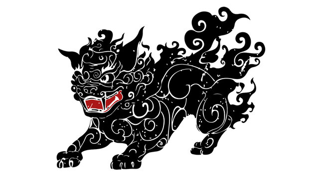 山海经石狮子狻猊手绘神兽插画