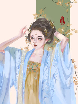 厚涂藍(lán)衣古風(fēng)美女