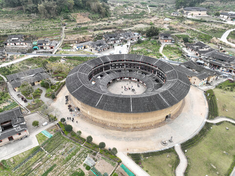 航拍漳州市华安县大地土楼群