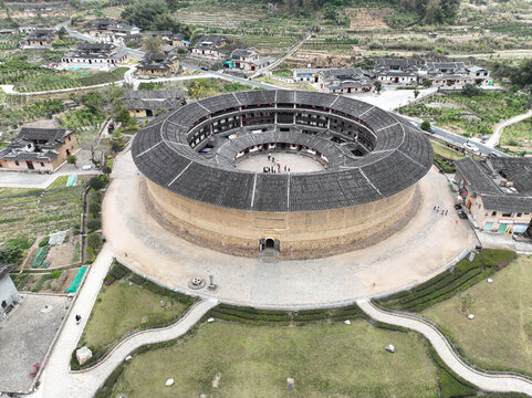 航拍漳州市华安县大地土楼群