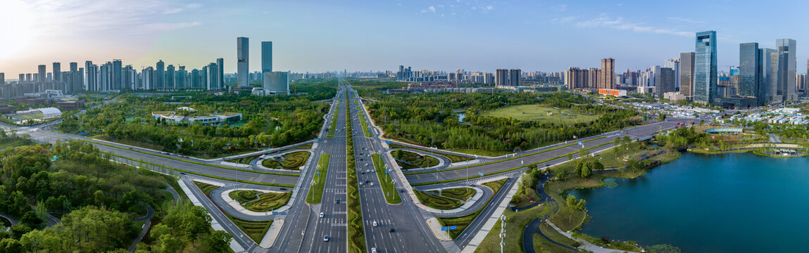 天府大道立交桥高楼全景图