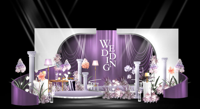 白紫色婚礼迎宾效果图