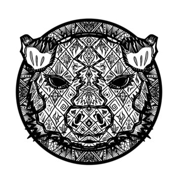 十二生肖豬頭像黑白線條圖案