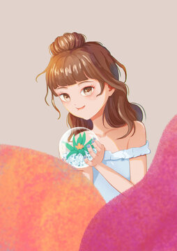 手繪水晶球女孩
