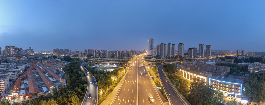 宽幅济南街景夜色大图