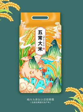 五常大米插畫手繪包裝
