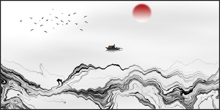 禪意水墨山水畫