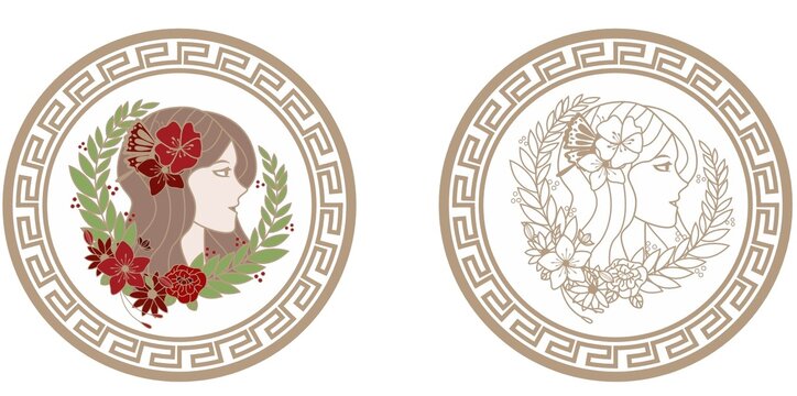 女性頭像線條花紋圖案