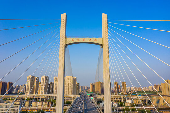 航拍郑州农业路大桥地标建筑物