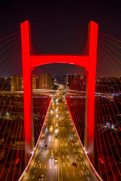 航拍郑州农业路大桥夜景灯光秀