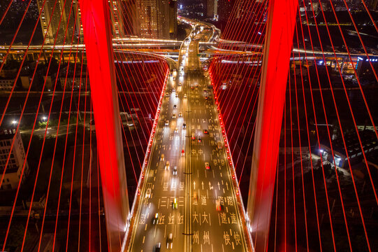 航拍郑州农业路大桥夜景灯光秀