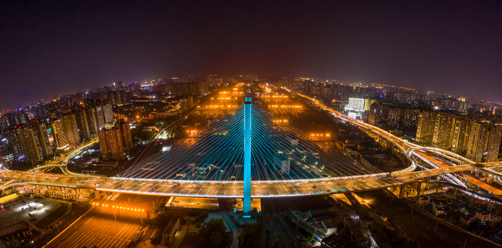 航拍郑州农业路大桥夜景灯光秀