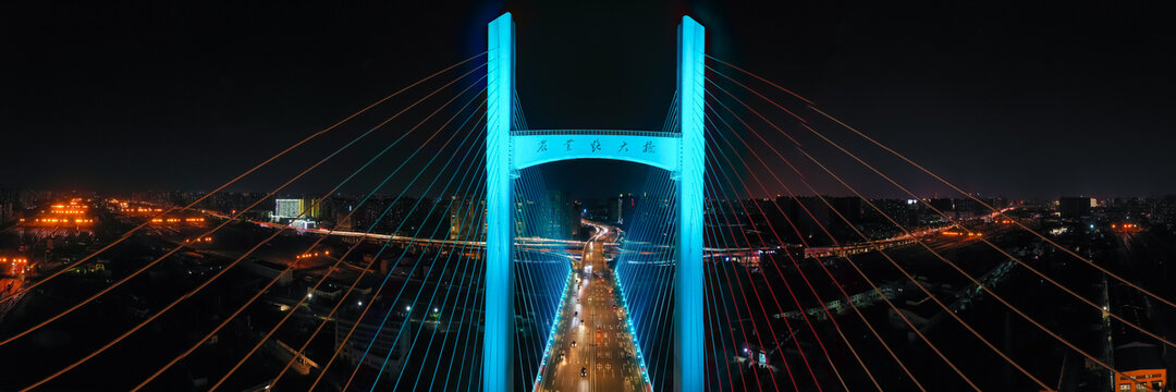 航拍郑州农业路大桥夜景灯光秀