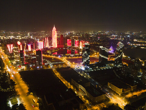 绍兴迪荡新城夜景航拍