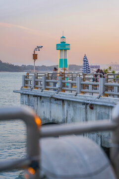 港口码头城市风光日落夕阳