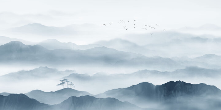 水墨遠(yuǎn)山圖