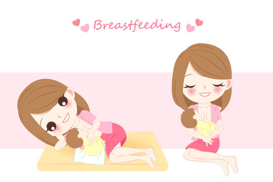 女性坐着或侧躺 喂养母乳的方法插图