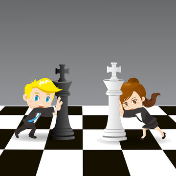 卡通风商人竞争 国际象棋比赛插图