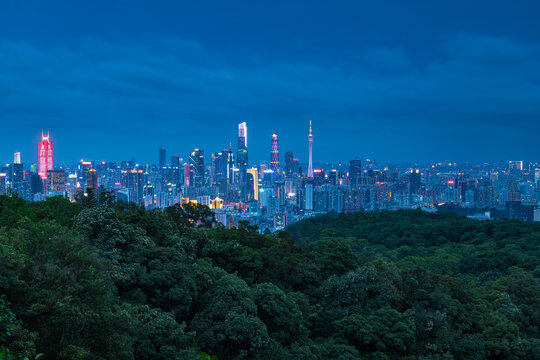 广州城市中心建筑全景夜色