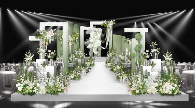 白绿韩式拱门水晶婚礼效果图