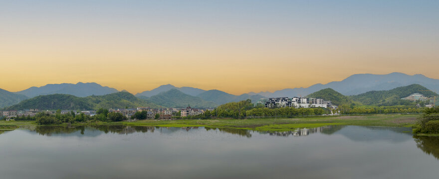 杭州萧山区戴村仙女湖航拍晨曦