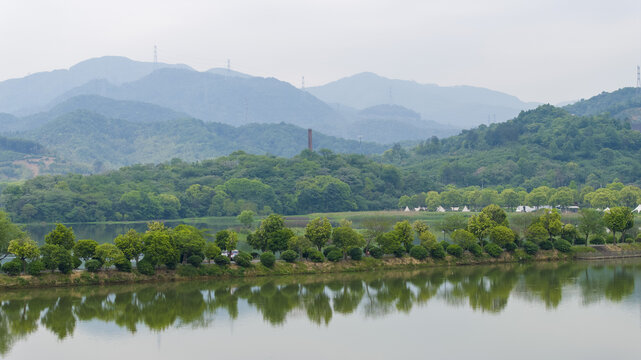 杭州萧山区戴村仙女湖航拍晨曦