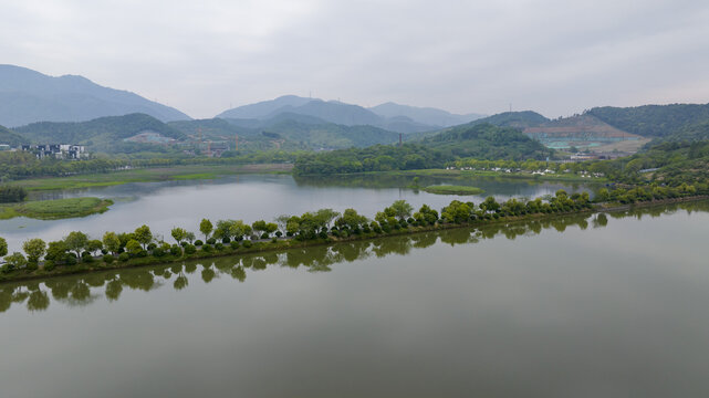 杭州萧山区戴村仙女湖航拍晨曦