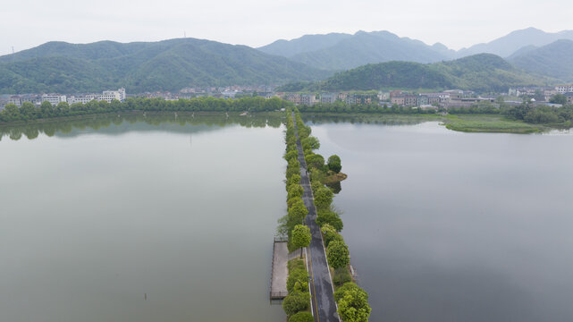 杭州萧山区戴村仙女湖航拍晨曦