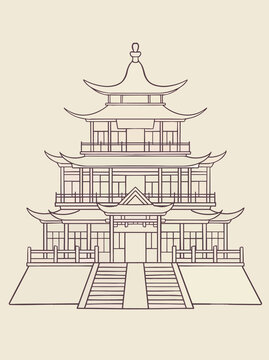 古建筑线稿图白描亭子