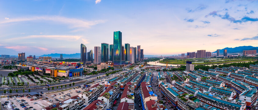 浙江义乌城市地标风光全景