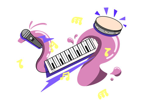 粉紫色电子琴麦克风元素