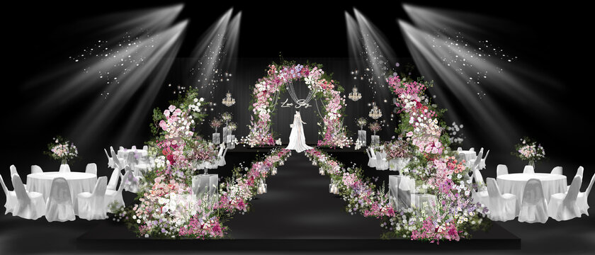 韓式玫粉色花拱門婚禮