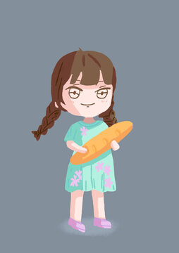 拿著面包的女孩
