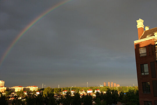 夏日傍晚雨后的彩虹