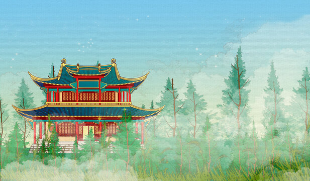 晴川閣古建筑國風(fēng)背景橫版