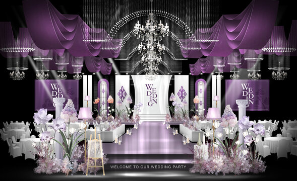 白紫色婚礼背景效果图