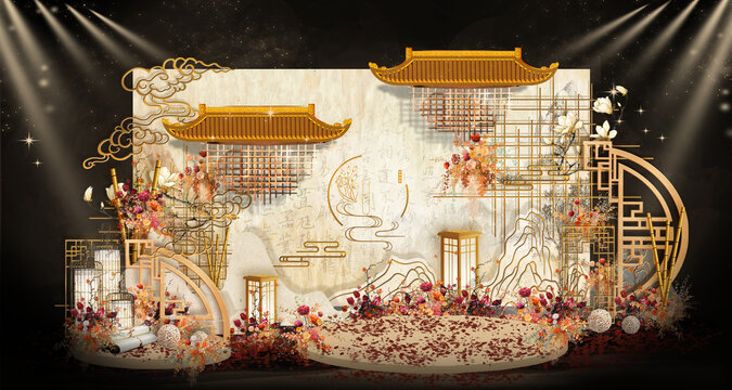 紅色香檳色金色拍照中式婚禮