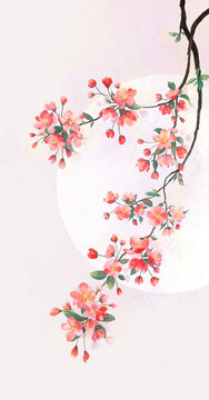 海棠花裝飾畫(huà)古風(fēng)