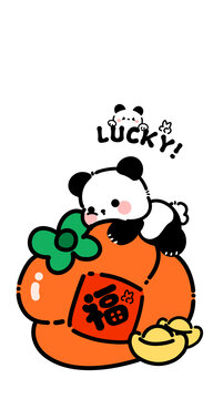 卡通熊貓抱柿子
