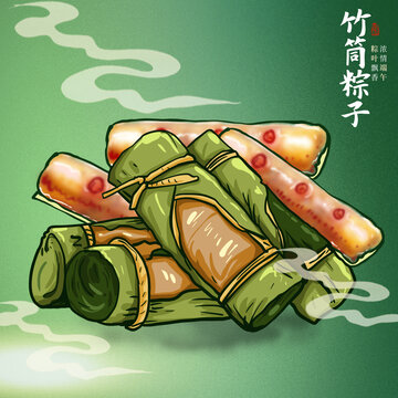 竹筒粽子插畫