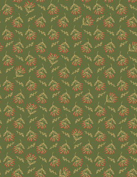 軍綠底咖色紅色小碎花