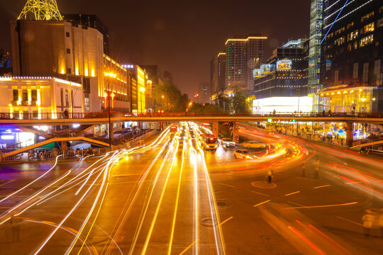 城市道路夜景慢门拍摄摄影