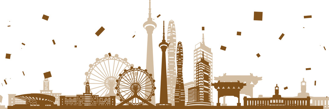 天津城市建筑地標(biāo)剪影插畫(huà)