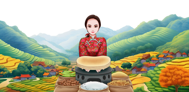 山東農(nóng)村五谷雜糧煎餅插畫