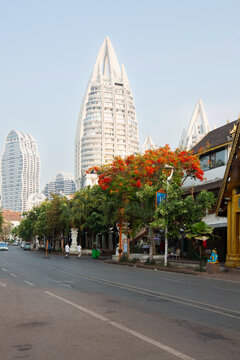 云南西双版纳地标建筑城市风景