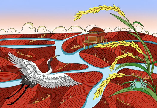紅海灘稻田大米插畫(huà)