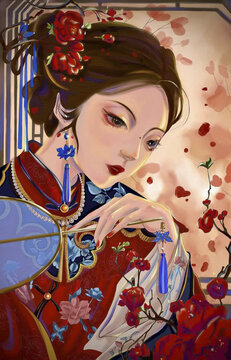 紅衣國(guó)潮美女